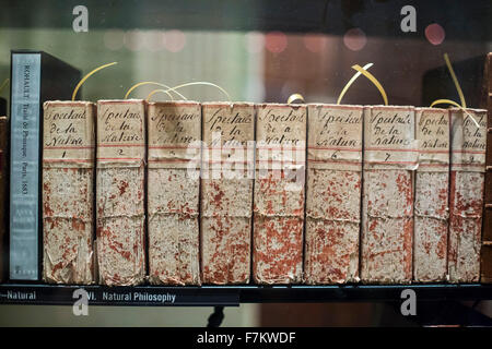 Washington, DC - A few of the books in Thomas Jefferson's library, as displayed at the Library of Congress. Stock Photo
