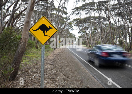 Kangaroo sign on a road Stock Photo