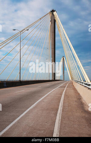 The Clark Bridge, also known as Cook Bridge, at Alton, Illinois, a Cable bridge carries U.S. Route 67 over the Mississippi River and was completed in 1994. It cost $85 million and was named after William Clark of Lewis and Clark, connects West, Alton, Il. To Missouri Stock Photo