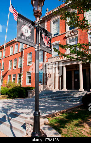 Frank Hampsher Highschool, Webster Groves High School, Webster Groves, outside St. Louis, Mo. Stock Photo