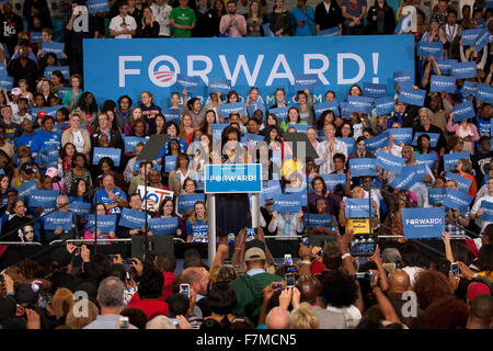 First Lady Michelle Obama speaks at an President Obama campaign rally at Orr Middle School in Las Vegas, October 26, 2012 Stock Photo