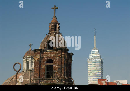 The 'Portada de la Iglesia de la Profesa Ciudad de México', Mexico City, Mexico. The Torre Latinoamericana tower in back. Stock Photo