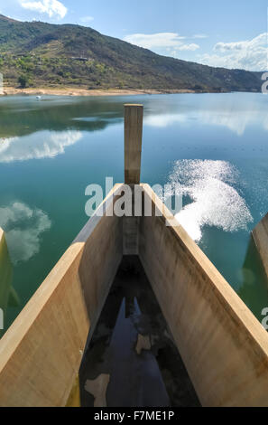 View from the Maguga Dam. Maguga Dam is a dam on the Komati River in Hhohho, Swaziland. It is 115 metres high and is located 11 Stock Photo