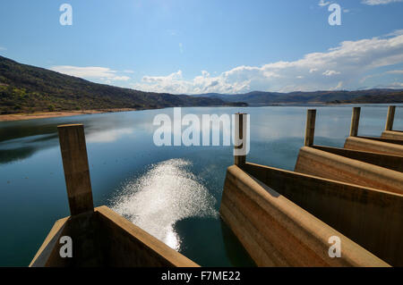 View from the Maguga Dam. Maguga Dam is a dam on the Komati River in Hhohho, Swaziland. It is 115 metres high and is located 11 Stock Photo