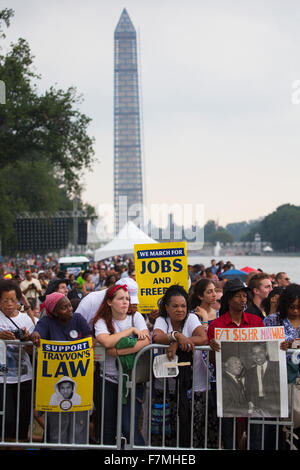 Audiences on the National Mall listen to Presidential speeches at the Let Freedom Ring ceremony at the Lincoln Memorial August 28, 2013 in Washington, DC, commemorating the 50th anniversary of Dr. Martin Luther King Jr.'s 'I Have a Dream' speech. Stock Photo