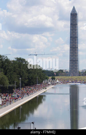 Audiences on the National Mall listen to speeches at the National Action to Realize the Dream march and rally for the 50th Anniversary of the march on Washington and Martin Luther King's I Have A Dream Speech, August 24, 2013, Lincoln Memorial, Washington, D.C. Stock Photo