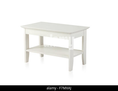 Small white wooden table isolated on white background Stock Photo