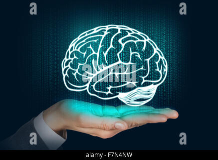 Brain silhouette float on the hand Stock Photo
