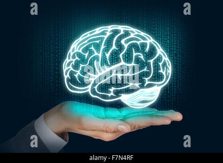 Brain silhouette float on the hand Stock Photo