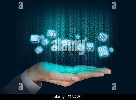Sales boxes floats on the human hand Stock Photo