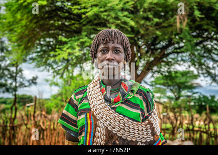 Portrait of a woman from the Hamar tribe in south Ethiopia Stock Photo