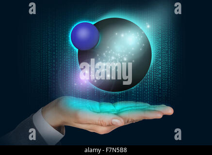 Planets floats on the hand Stock Photo
