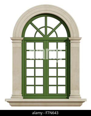 Classic window with stone frame isolated on white - 3D Rendering Stock Photo