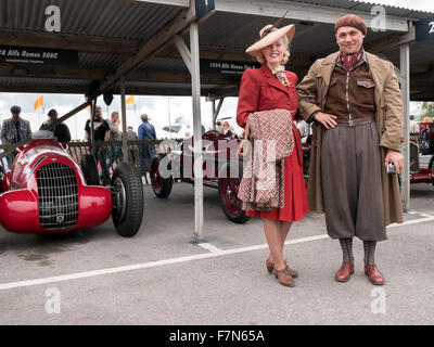 Visitors dressed in vintage fashion at the Goodwood Revival meeting 2015 Stock Photo