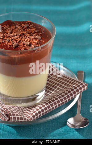 Layered chocolate dessert in glass Stock Photo