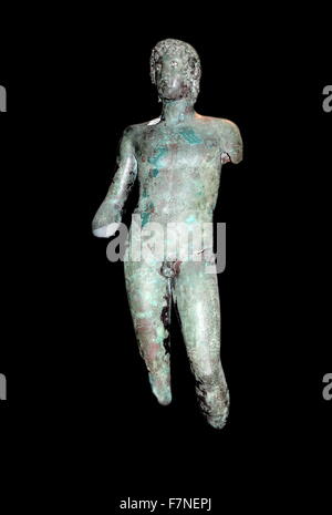 Bronze statue of a young man In ancient Greece and Rome. Roman version of an earlier Greek statue. It is made of polished bronze. The eyes are silvered and the irises and pupils would have been of glass or semi-precious stone. 1st century BC, from Ziphteh, (Tell Atrib) in the Nile Delta, Egypt Stock Photo