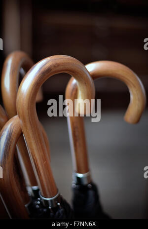 wooden umbrella handles Stock Photo