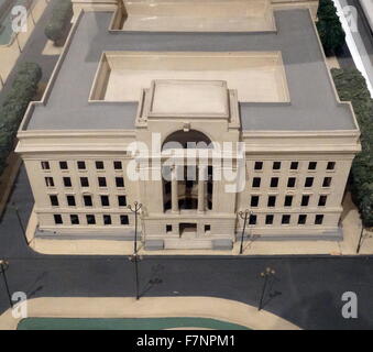 1941 model of the proposed Birmingham Civic Centre, designed by William Haywood. This grand civic centre was proposed for Birmingham, England. Only the Hall of Memory and part of Baskerville House were built. In 1926, the city council organised an open competition for the new layout of the Civic Centre. approved in 1936 and construction began in 1938. Stock Photo