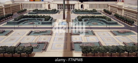 1941 model of the proposed Birmingham Civic Centre, designed by William Haywood. This grand civic centre was proposed for Birmingham, England. Only the Hall of Memory and part of Baskerville House were built. In 1926, the city council organised an open competition for the new layout of the Civic Centre. approved in 1936 and construction began in 1938. Stock Photo