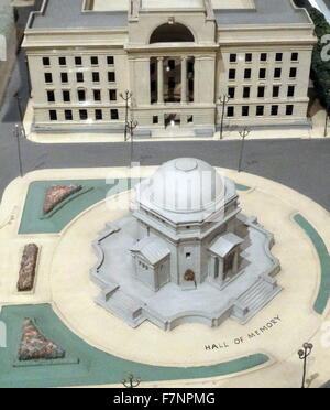 1941 model of the proposed Birmingham Civic Centre, designed by William Haywood. This grand civic centre was proposed for Birmingham, England. Only the Hall of Memory and part of Baskerville House were built. In 1926, the city council organised an open competition for the new layout of the Civic Centre. approved in 1936 and construction began in 1938. Stock Photo