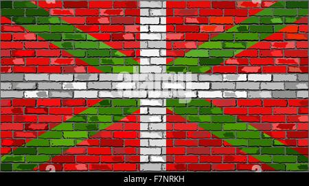 Grunge flag of Basque on a brick wall Stock Vector