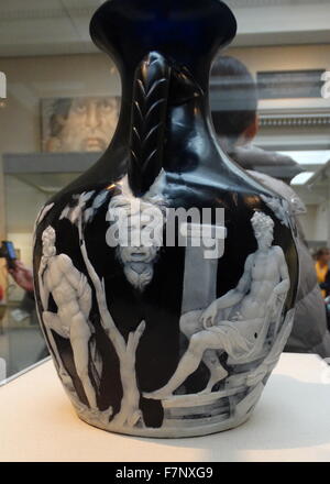 The Portland Vase. Cameo glass, probably made in Rome about 15 BC - AD 25. The Portland Vase is one of the finest surviving pieces of Roman glass, and is named after the Dukes of Portland who owned it from 1785 to 1945. Stock Photo