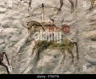 Painted buffalo hide by the Lakota indigenous people of the Great Plains of North America. Dated 19th Century Stock Photo