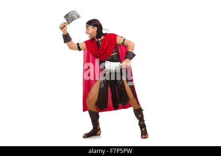 Gladiator with cleaver isolated on white Stock Photo