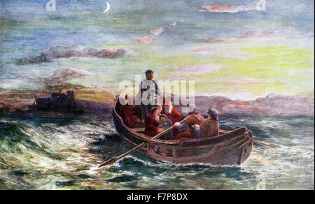 The escape of Mary, Queen of Scots. From Loch Leven Castle Stock Photo