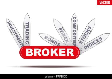 Broker symbol. Penknife with many blades. Stock Vector