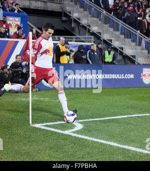 Harrison, NJ USA - November 29, 2015: Sacha Kljestan of New Red Bulls performs corner during MLS Eastern Conference Final against Columbus Crew SC Stock Photo