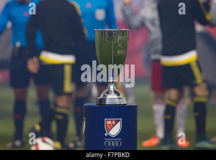 Harrison, NJ USA - November 29, 2015: Champion Trophy on display before Eastern Conference final between Red Bulls & Columbus Crew SC Stock Photo