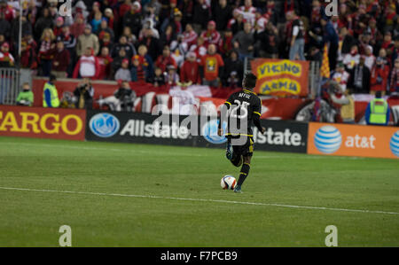 Harrison, NJ USA - November 29, 2015: Harrison Afful (25) of Columbus Crew SC controls ball during MLS Eastern Conference Final against New York Red Bulls at Red Bulls Arena Stock Photo