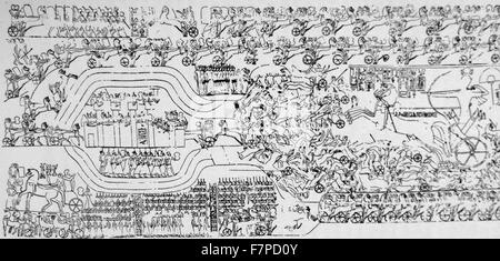 The Battle of Kadesh (Qadesh) between the Egyptian Empire under Ramesses II and the Hittite Empire under Muwatalli II at the city of Kadesh on the Orontes River, near the modern Syrian-Lebanese border dated to 1274 BC. It was the largest chariot battle ever fought, involving perhaps 5,000–6,000 chariots Stock Photo