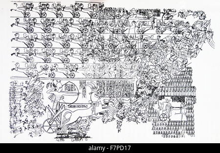 End of 5th century AD. The Battle of Kadesh (Qadesh) between the Egyptian Empire under Ramesses II and the Hittite Empire under Muwatalli II at the city of Kadesh on the Orontes River, near the modern Syrian-Lebanese border dated to 1274 BC. It was the largest chariot battle ever fought, involving perhaps 5,000–6,000 chariots Stock Photo