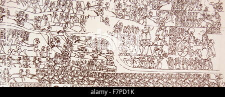 End of 5th century AD. Deatail from a freize showing the Battle of Kadesh (Qadesh) between the Egyptian Empire under Ramesses II and the Hittite Empire under Muwatalli II at the city of Kadesh on the Orontes River, near the modern Syrian-Lebanese border dated to 1274 BC. It was the largest chariot battle ever fought, involving perhaps 5,000–6,000 chariots Stock Photo