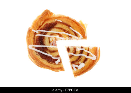 Danish pastry with a slice cut out isolated against white Stock Photo