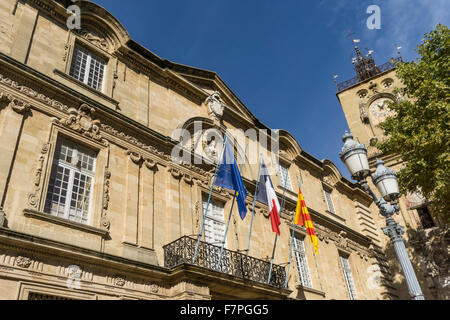 Town Hall, Hotel de Ville, Clock Tower, Aix-en-Provence, Bouche du Rhone, Provence, France Stock Photo