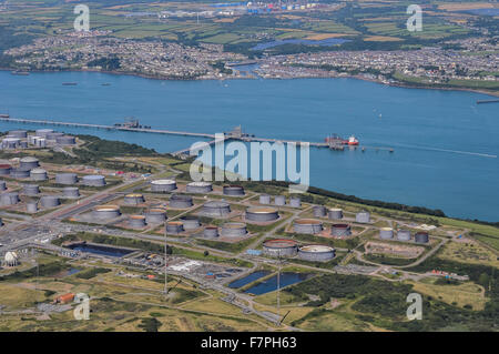 The busy Milford Haven Waterway and Oil and Gas terminals at Hakim, Pembrokeshire Stock Photo