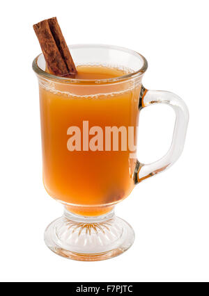 Apple Cider and Cinnamon Stick in a Glass Mug Stock Photo