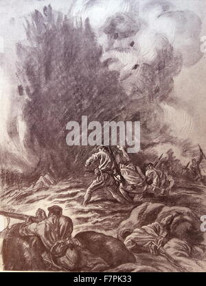 Propaganda illustration by Carlos Saenz De Tejada depicting Nationalist soldiers engaged in a fierce battle during the Spanish Civil War. Dated 1937 Stock Photo