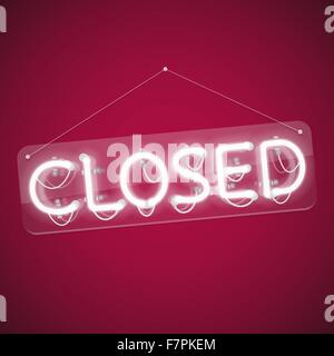 White Glowing Neon Closed Sign Stock Vector