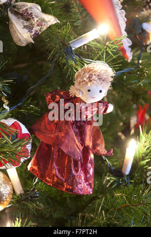 Detail of a Christmas tree at Ightham Mote, Kent. Ightham Mote is a medieval, moated manor house. Stock Photo