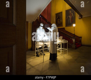 Recreation of the Stamford Military Hospital 'operating theatre', at the bottom of the Grand Staircase at Dunham Massey, Cheshire. During the First World War, Dunham Massey was converted into a military hospital, becoming a sanctuary from the trenches for Stock Photo