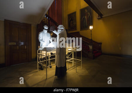 Recreation of the Stamford Military Hospital 'operating theatre', at the bottom of the Grand Staircase at Dunham Massey, Cheshire. During the First World War, Dunham Massey was converted into a military hospital, becoming a sanctuary from the trenches for Stock Photo