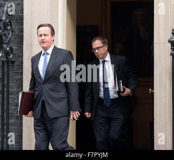 London, UK. 2nd December 2015. David Cameron, UK Prime Minister leaves 10 Downing Street, his official residence, to take part in the debate in the UK Parliament on Syrian Air strikes Credit:  Ian Davidson/Alamy Live News Stock Photo