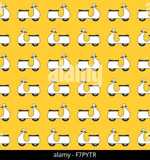 Seamless pattern with vespa scooters on yellow background Stock Vector