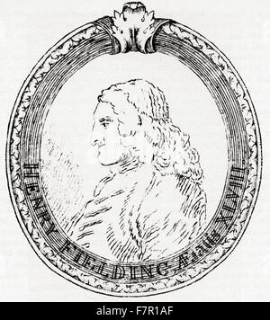 Henry Fielding, 1707 – 1754.   English novelist and dramatist.  After the engraving by William Hogarth.  From Impressions of English Literature, published 1944. Stock Photo