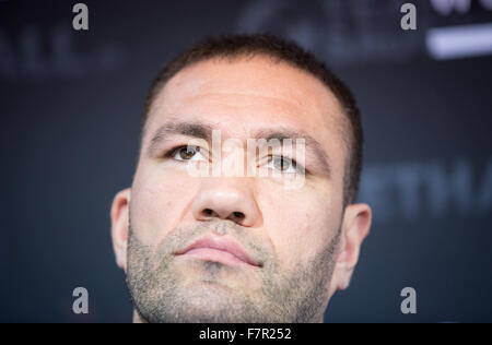 Hamburg, Germany. 02nd Dec, 2015. Bulgarian heavyweight boxer Kubrat Pulev attends a press conference in Hamburg, Germany, 02 December 2015. Germany's Jack Culcay is due to face Australia's Dennis Hogan in a WBA world super Welterweight bout on 05 December 2015. Photo: CHRISTIAN CHARISIUS/dpa/Alamy Live News Stock Photo