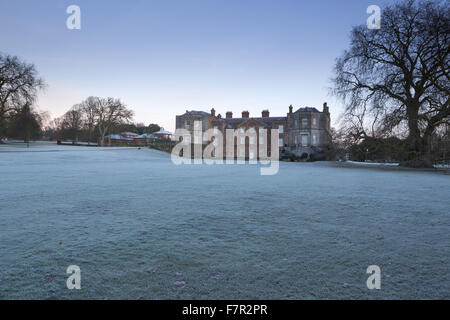 The house at Mottisfont, Hampshire, in the winter. The house was a Tudor mansion remodelled in the 1740s into a comfortable Georgian home. The garden features ancient trees, babbling brooks and rolling lawns. Stock Photo